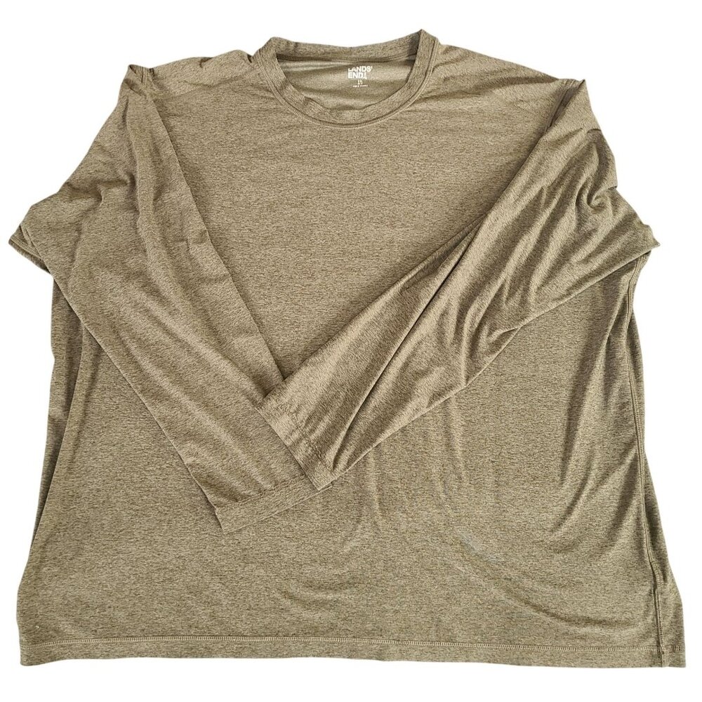 Lands End Men's Long Sleeve Performance Shirt XXL Polyester/Spandex Olive Green